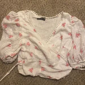 Pink and white floral crop top